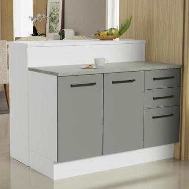 Imagem de Ilha de Cozinha com Bancada e Balcão 120 cm Branco/cinza Agata Madesa