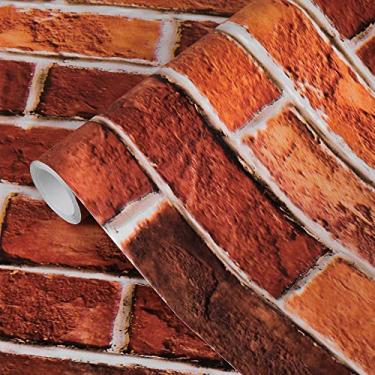 Imagem de practicalWs Papel de parede de tijolos vermelhos de 45 cm x 1000 cm, papel de parede autoadesivo 3D vintage tijolo padrão removível para cozinha rodabanca quarto decoração parede