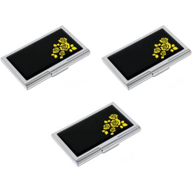 Imagem de Stephanie Imports Conjunto de 3 capas unissex finas e minimalistas de metal com inserção impressa, Rosas pretas e douradas, Minimalista