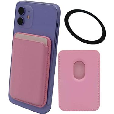 Imagem de Meroqeel Suporte magnético para carteira de cartão com anel para MagSafe iPhone 14/13/12 Mini Plus e Pro Max Series, capa de celular de couro Mag forte e segura com ímã para cartão de crédito, rosa
