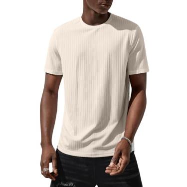 Imagem de Verdusa Camiseta masculina básica de manga curta casual gola redonda canelada, Bege, PP