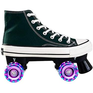 Imagem de Patins profissionais adultos quadriciclos homens/mulheres patins de duas fileiras sapatos de lona unissex (cor: verde, tamanho: 40)