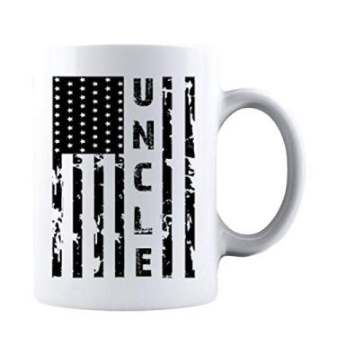 Imagem de KROPSIS Caneca de café de cerâmica Uncle vintage com bandeira americana para família e amigos branca