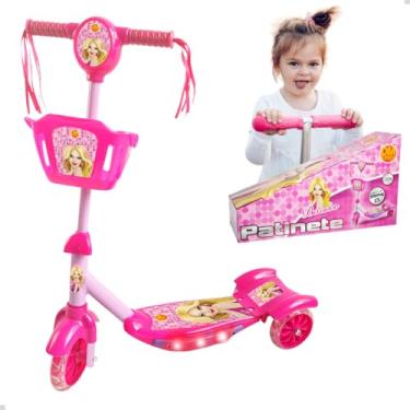 Imagem de Patinete 3 Rodas Menina 3 Rodas Som Luz Musical Cesta Freio Brinquedo Infantil
