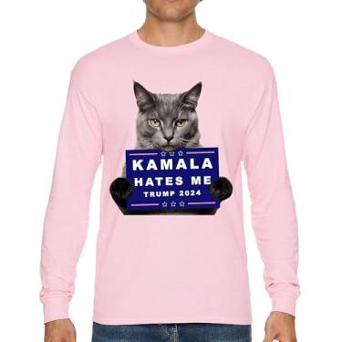 Imagem de Kamala Hates Me Trump 2024 Camiseta de manga comprida Engraçada Gato Republicano Pet Anti Harris Vote Vermelho MAGA Kitten 47 Fight, Rosa choque, 3G