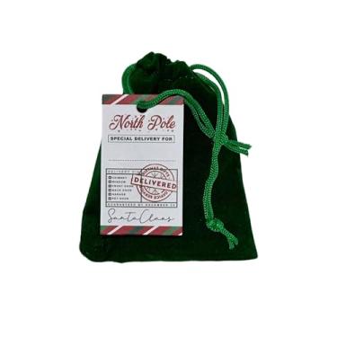 Imagem de Ultimate Naughty List Lump of Coal Christmas Surprise! Linda bolsa de joias de veludo verde de pelúcia cheia de carvão autêntico e etiqueta de presente de designer!