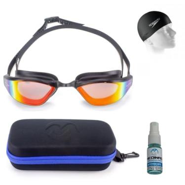 Imagem de Oculos de Natacao Espelhado Speedo Swag + Touca Silicone + Case Medinas Az + AntiFog