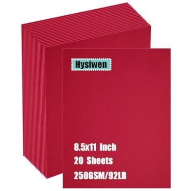 Imagem de Hysiwen 20 folhas de cartolina vermelha de 21 x 28 cm, 250 g/m²/41 kg de espessura para fazer cartões, convites, artesanato em papel ou desenho