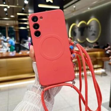 Imagem de Capa magnética líquida de cordão crossbody para Samsung Galaxy A15 A55 A35 A05 A05S Capa traseira de silicone TPU macio, vermelho espinheiro, para Samsung A05S