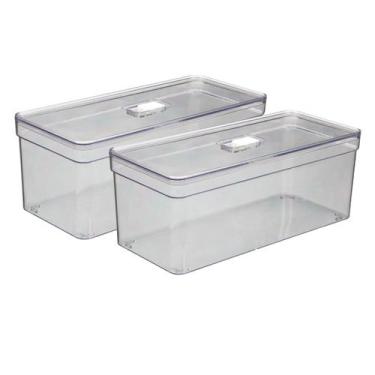 Imagem de Kit 2 Organizadores Com Tampa e Cesta Retangular Transparente - PLASTU