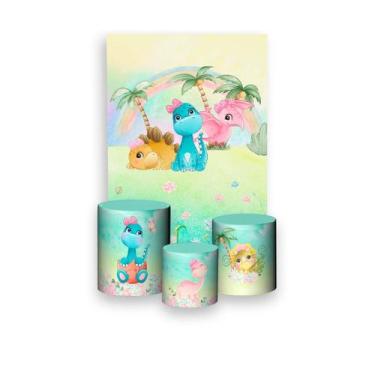 Imagem de Painel De Festa Vertical 1,50 x 2,20 + Trio De Capas Cilindro - Dinoss