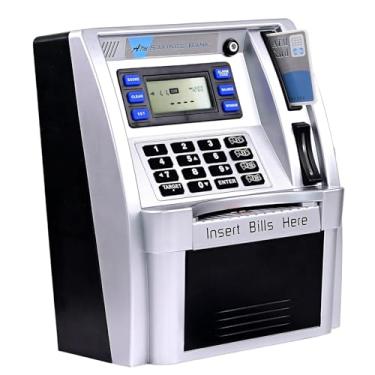 Imagem de shamjina Cofrinho ATM Caixa de economia de dinheiro Reconhecimento criativo de moedas Brinquedos educativos Banco de dinheiro eletrônico para crianças Presente, Preto Prateado