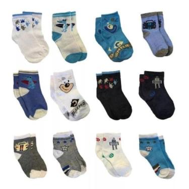 Imagem de Meia Masculina INFANTIL BEBÊ ANTIDERRAPANTE Kit com 03 pares - Kit bab