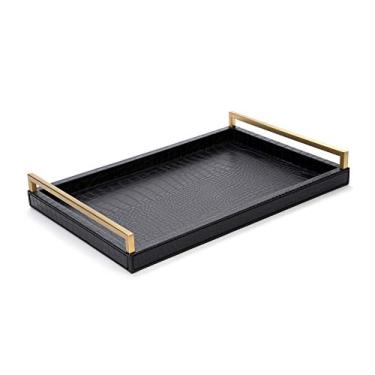 Imagem de Bandeja de servir WV couro de crocodilo preto sintético com cabo de aço inoxidável dourado escovado (preto e dourado)