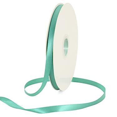 Imagem de TONIFUL Fita de cetim azul aqua turquesa 100 m rolo de fita fina de tecido sólido para embrulho de presente balões de cabelo florais artesanato festa casamento decoração buquê de dia dos namorados