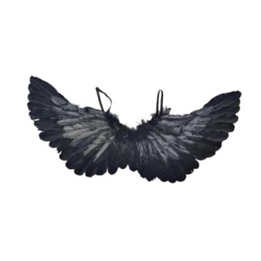 Imagem de Vaveren Asa de anjo para crianças, asa de diabo, performance, bonito, vestido, cosplay, pequeno para meninos, meninas, decoração, adereços, presente, asa, Preto