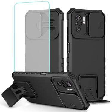 Imagem de Tothedu Capa para Redmi Note 10/Redmi Note 10S/Poco M5S com protetor de tela de vidro temperado e capa de câmera deslizante, capa protetora de telefone com suporte resistente para Xiaomi Redmi Note