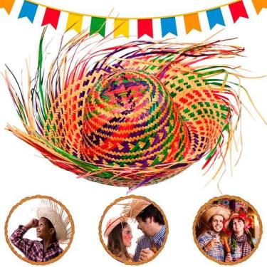Imagem de Kit 10 Chapéu Palha Festa Juniana Quadrilha Caipira Desfiado São João 
