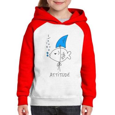 Imagem de Moletom Infantil Atitude Peixe Tubarão - Foca na Moda, Branco, Vermelh