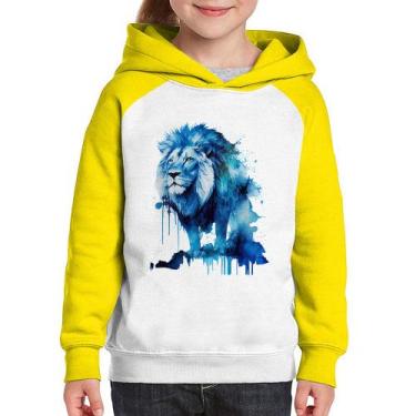 Imagem de Moletom Infantil Leão Azul - Foca na Moda, Branco, Amarelo, 10