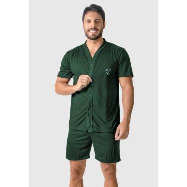 Imagem de Pijama Masculino Basico Manga Curta Botão Liso Adulto RLC Modas , Verd