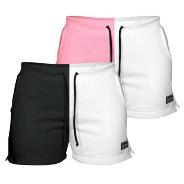 Imagem de Kit 2 Shorts Moletom Feminino Com 2 Bolsos Fenda Lateral Básico Casual
