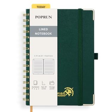 Imagem de POPRUN Caderno de diário espiral forrado, [A5-14,75" x 21,5 cm] - Papel grosso de 120 g/m², 141 páginas numeradas, caderno pautado universitário para homens e mulheres com bolso, abas de índice, 8