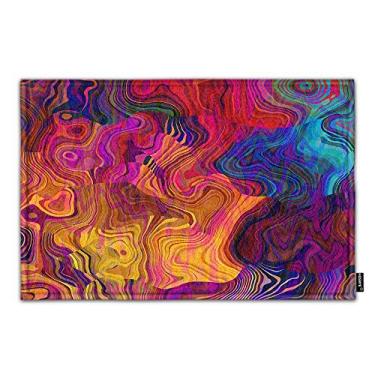 Imagem de HOSNYE Capacho colorido de ondas caóticas padrão arco-íris com roxo fúcsia rosa vermelho laranja dourado azul decoração de casa tapetes de cozinha interior tapetes de banheiro tapete de banho absorvente de água