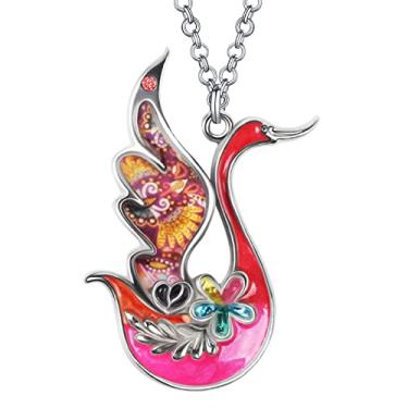 Imagem de DALANE Colar de cisne de liga esmaltada, strass, pingente de ganso, joias inovadoras, presentes para mulheres, pingentes, 38mm x25mm, Esmalte, Strass