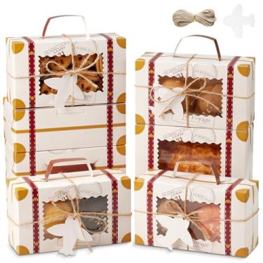 Imagem de YODYZJ 20 caixas de biscoito para presentear, caixas de petisco para sobremesas com janela, alças, etiquetas e fio de serapilheira, mini mala, caixas de lembrancinha de festa, caixas de confeitaria