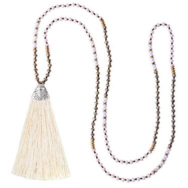 Imagem de Colar C·QUAN CHI feminino longo com borla com contas de cristal colar corrente com pingente feito à mão para melhores amigos presentes de aniversário