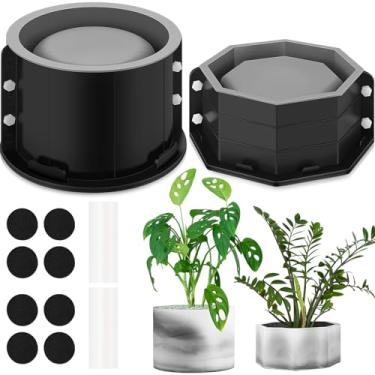 Imagem de Gisafai Pacote com 2 moldes de silicone para plantador de concreto, grande, molde de vaso de flores redondo e octogonal, para fazer suculentas caseiras