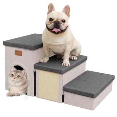 Imagem de downluxe Escadas para Cães Pequenos, Degraus Dobráveis para Cães para Cama, Sofá E Cadeira, Degraus Antiderrapantes para Animais de Estimação com Arranhador para Gatos E Condomínio(Escadas para Animai