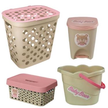 Imagem de Kit cesto roupas infantil lixeira balde caixa multiuso quarto bebê - U