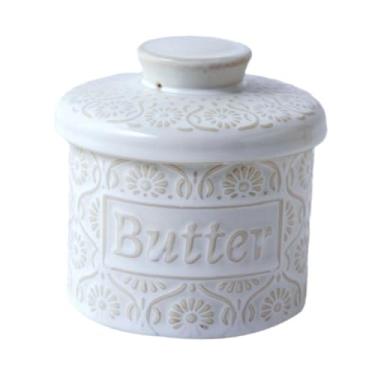 Imagem de DimyFew Manteiga crock com tampa prato titular recipiente de manteiga para hotel café cozinha jantar, Branco