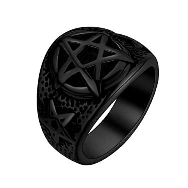 Imagem de Anel religioso masculino de aço inoxidável - Olho de Hórus pentagrama pentagrama islã muçulmano Allah Sigil de Lúcifer Olho satânico de Ra Faraó Egípcio Talismã Proteção Selo de Satã Wicca Anel de Sinete Retrô, 10, Aço inoxidável, Sem pedras preciosas