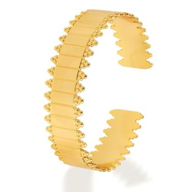 Imagem de Frigotine Bracelete feminino com punho aberto em ouro grosso, banhado a ouro 18 quilates, one size, Aço inoxidável, Sem Pedra Preciosa