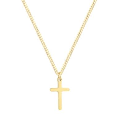 Imagem de Joxevyia Colar de cruz para menino, ouro 14K, aço inoxidável, pequeno pingente de cruz com corrente cubana, joia simples de fé, presente de Natal para homens, mulheres e meninas, 40-61 cm, 24 INCH,