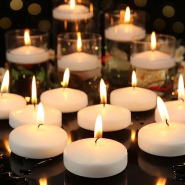 Imagem de Ginitiri Velas flutuantes brancas de 7,6 cm, pacote com 60 velas flutuantes sem cheiro, velas flutuantes de 8 a 9 horas para centros de mesa, velas de água para vasos cilíndricos, dia dos namorados,
