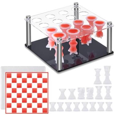 Imagem de Teenyyou 18 Pcs Resin Chess Set Mold Include 1 Metal Chess Piece Holder 16 Chess Molds for Epoxy Resin 1 Chess Board Mold Silicone Chess Piece Mold for Home Decoration and Family Party Board Games