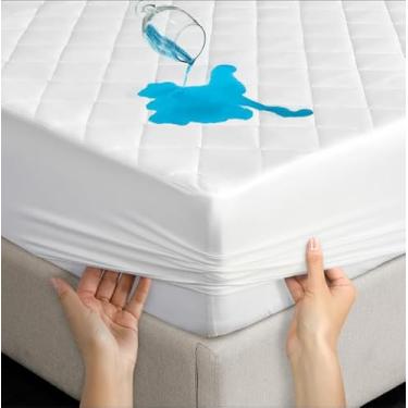 Imagem de Lux Decor King Colchão protetor de colchão elástico acolchoado com bolso profundo de até 40,6 cm - Colchão de colchão macio respirável sem ruído (78 x 80)