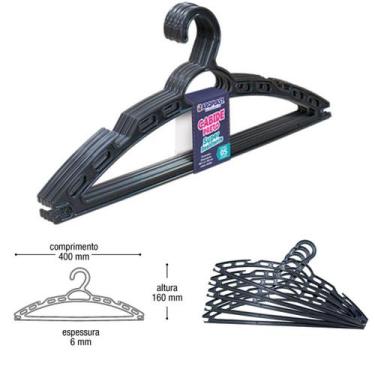 Imagem de Conjunto Cabide Plástico Super Resistente Preto C/ 5 Peça - Arqplast