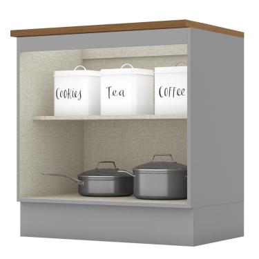 Imagem de Balcão 2 Portas 80cm Americana com Tampo Cooktop - Móveis Henn Cinza/Nature