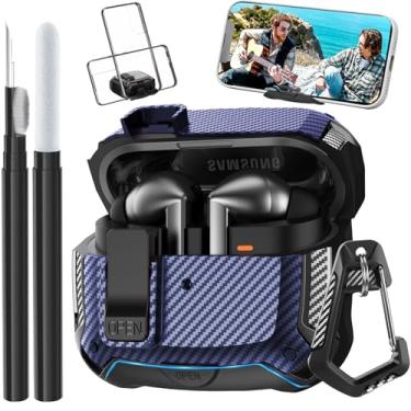 Imagem de Compatível com capa para Samsung Galaxy Buds 3 Pro/Bud 3 com suporte de telefone, capa protetora de bloqueio seguro e kit de limpeza para Galaxy Buds 3 Pro 2024 masculino feminino azul