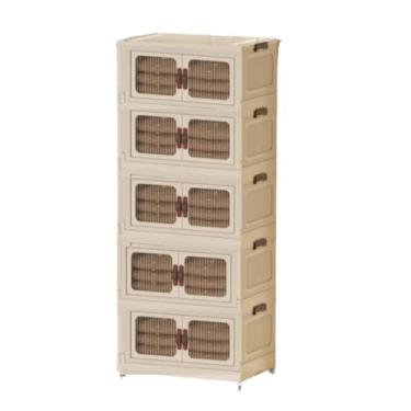 Imagem de Armário Multiuso Dobrável Vertical 5 Caixas Organizador Visor Transparente (Visor Marrom)