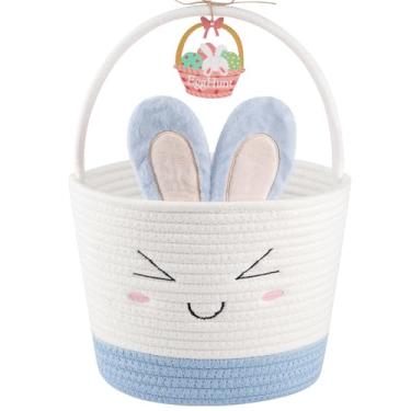 Imagem de OIASKET Cestas De Páscoa Para Crianças, Cesta Personalizada Com Corda Trançada Azul, Vazia, Alça, Ovos Bebê Meninos, Meninas, Crianças Pequenas, Bebês, Presentes