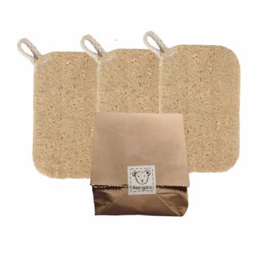 Imagem de Esponja de prato natural bucha pacote com 3 - Almofadas de limpeza retangulares de cozinha, esponjas de lavar louça compostáveis 100% biodegradáveis, sem plástico, ecológicas, sustentáveis