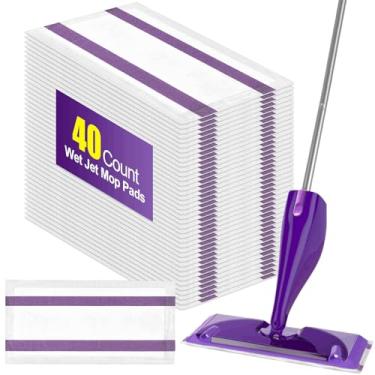 Imagem de 40 refis de almofadas de jato úmido para esfregão Swiffer Wet Jet Spray, almofadas descartáveis para pisos de várias superfícies, limpador de piso de madeira úmida espesso e super absorvente para