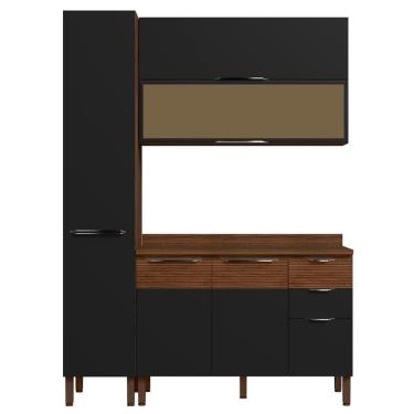 Imagem de Armário De Cozinha Cp03 E Tampo 120cm Dora Z06 Nogueira/preto - Mpozenato