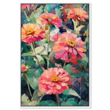 Imagem de Art Remedy Tela floral vibrante, 61 cm x 91 cm, moldura branca, zinnias em flor II